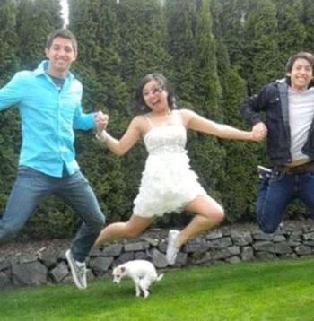 dog photobomb people jumping